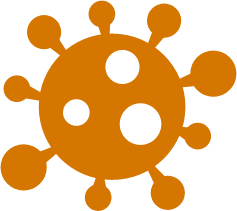 An orange graphic of the COVID-19 virus 