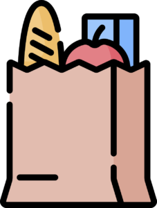 Graphic of groceries in a brown bag.
