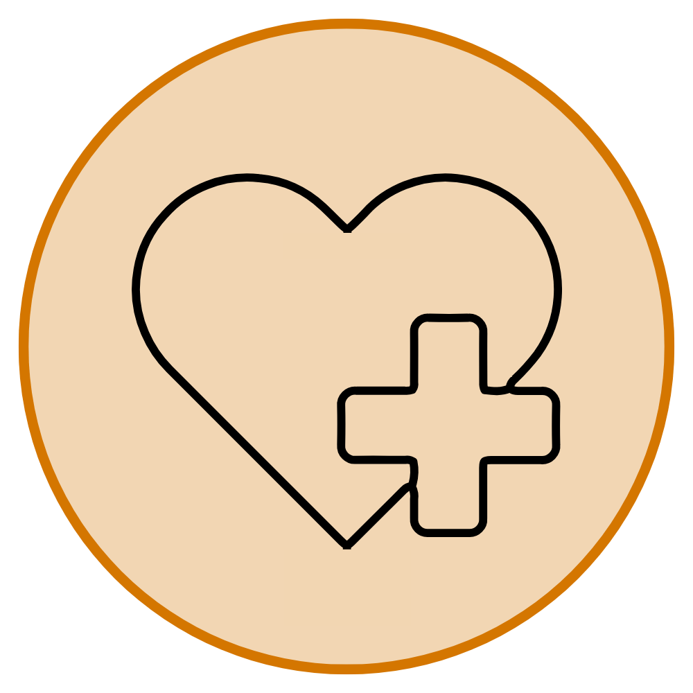 A heart icon with a first aid cross icon